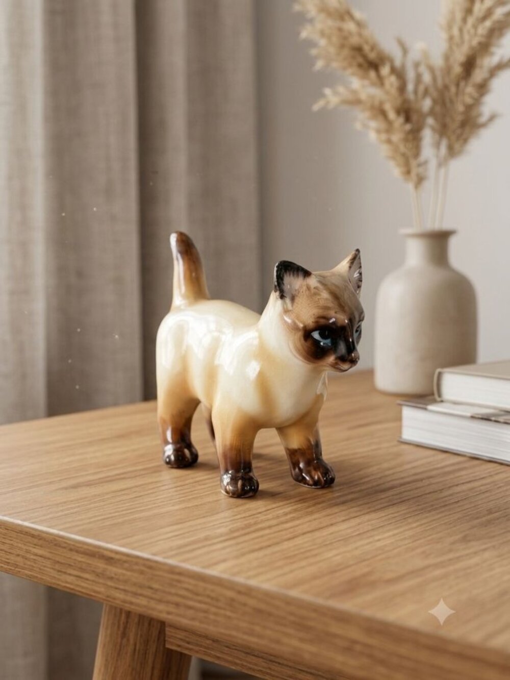 Retro Ceramic Siamese Cat Figurine Japan 4460 Blue Eyes Vintage Collectible